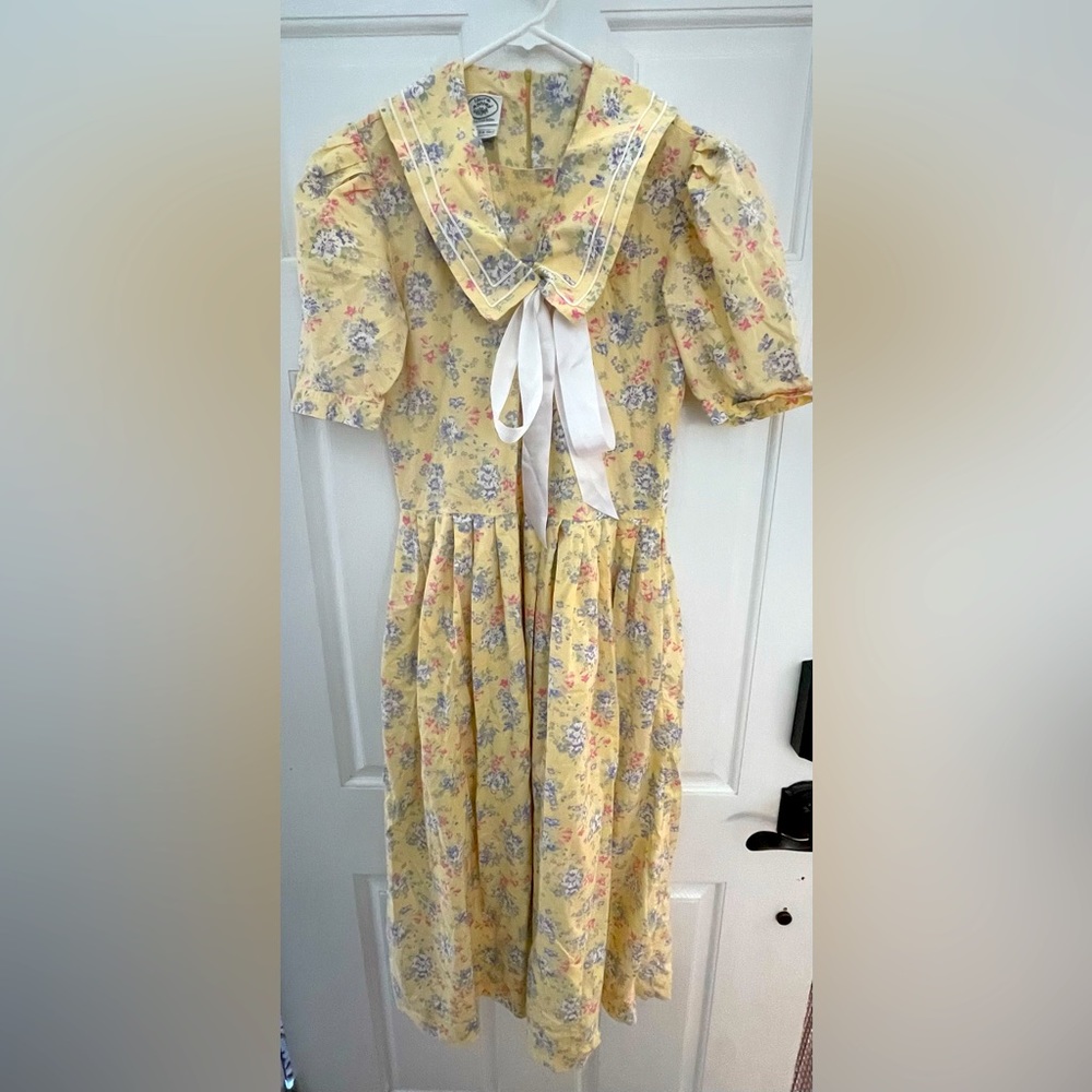 Vintage Laura Ashley Midi Yellow Floral Sailor Dress